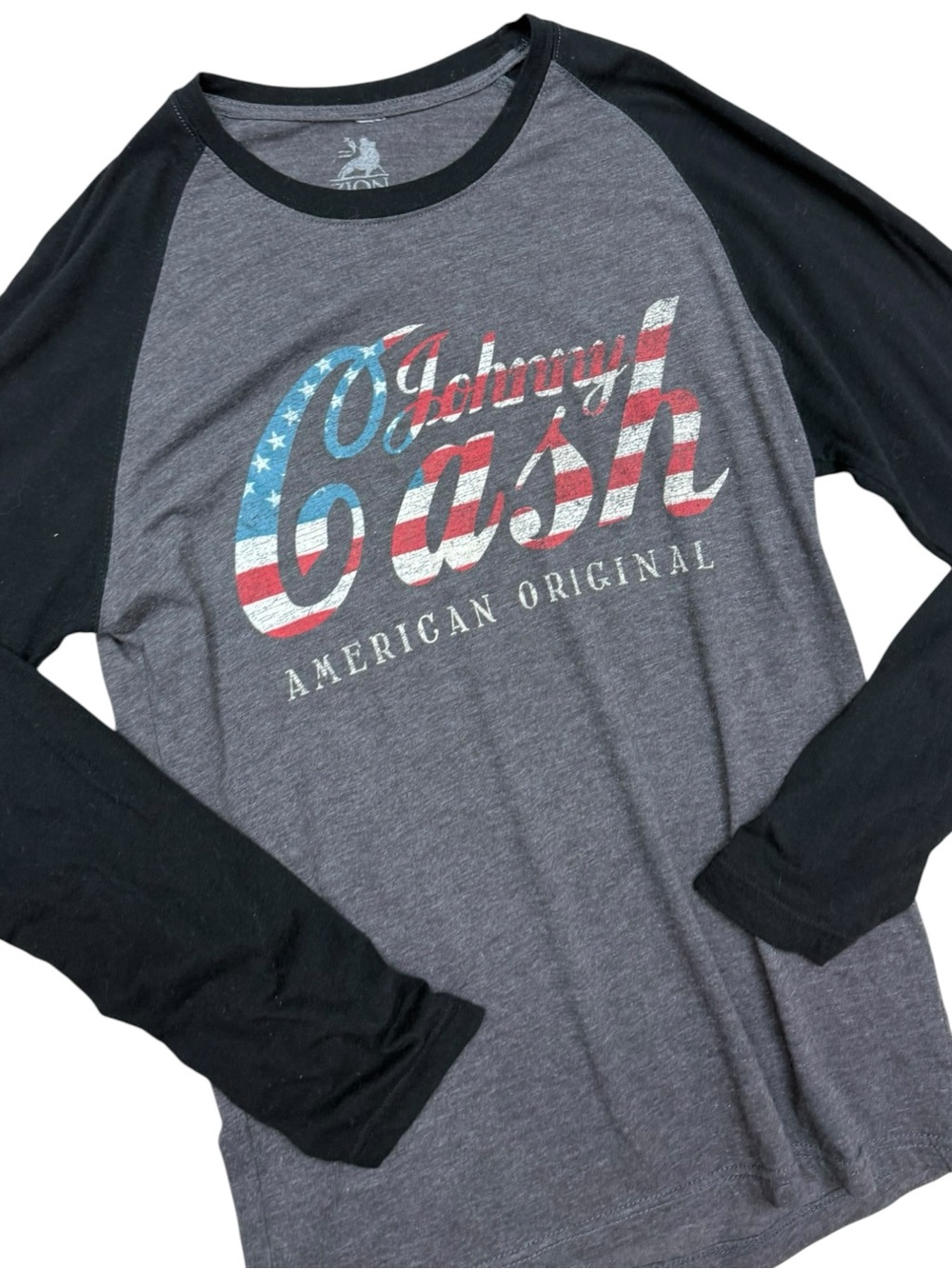 Johnny Cash American Original Raglan Baseball Tee Gray & Black Size XL